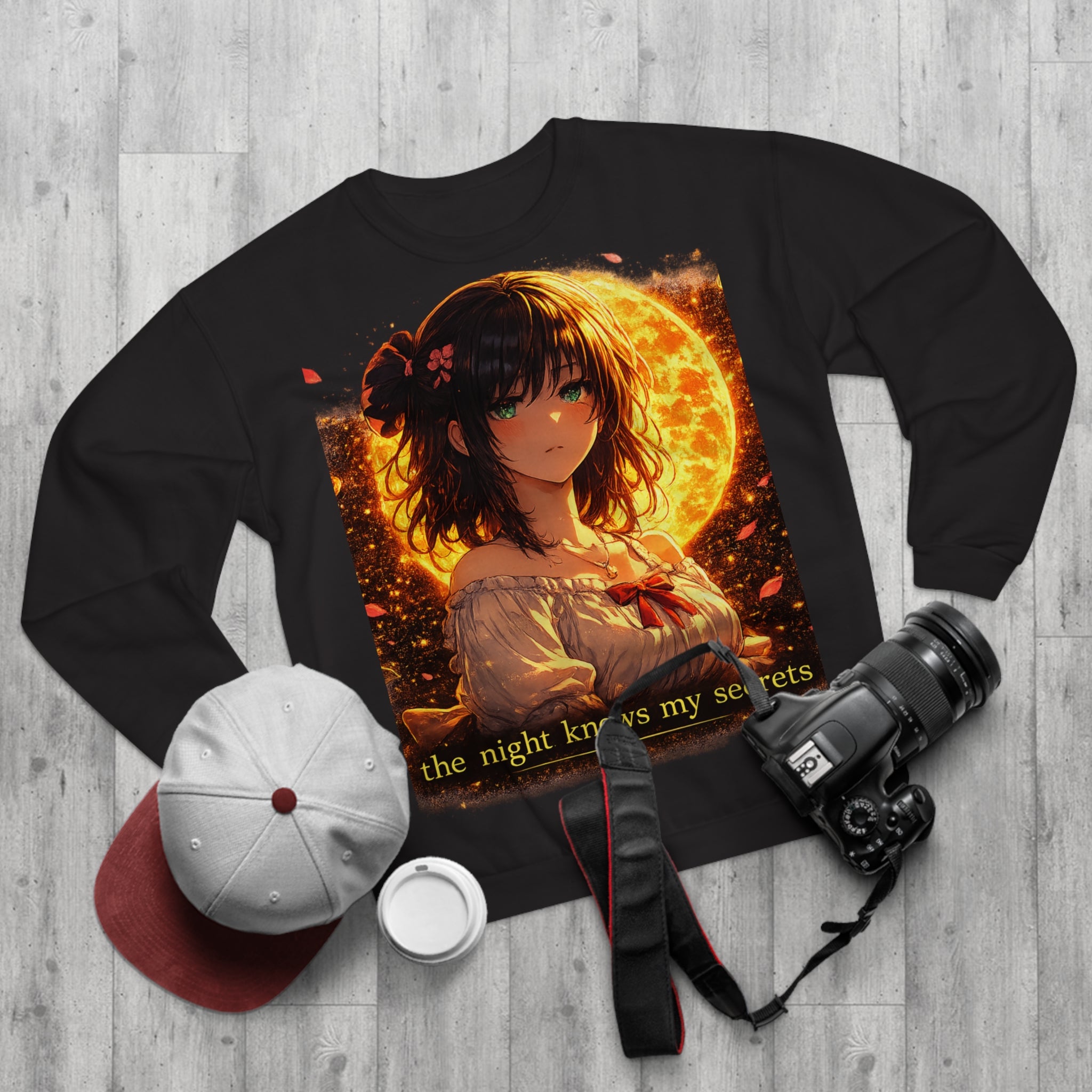 Anime Moonlit Portrait Sweatshirt — "the night knows my secrets" Crewneck