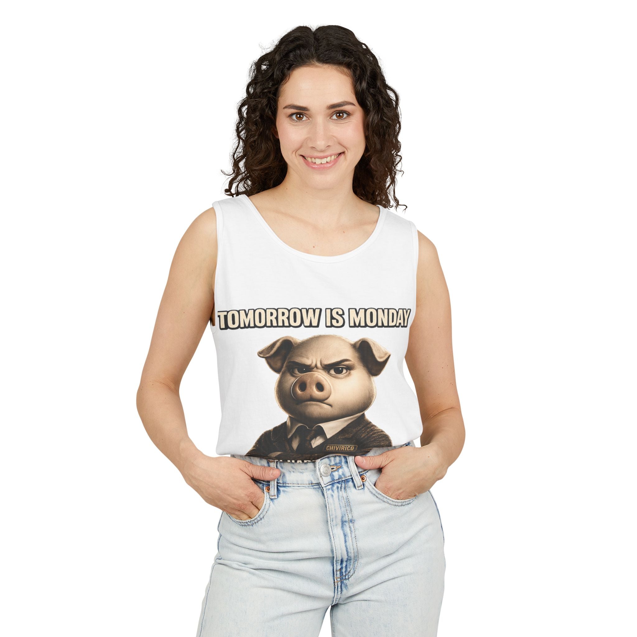 Funny 'Tomorrow Is Monday' Pig Tank Top — I Can Hardly Contain My Excitement