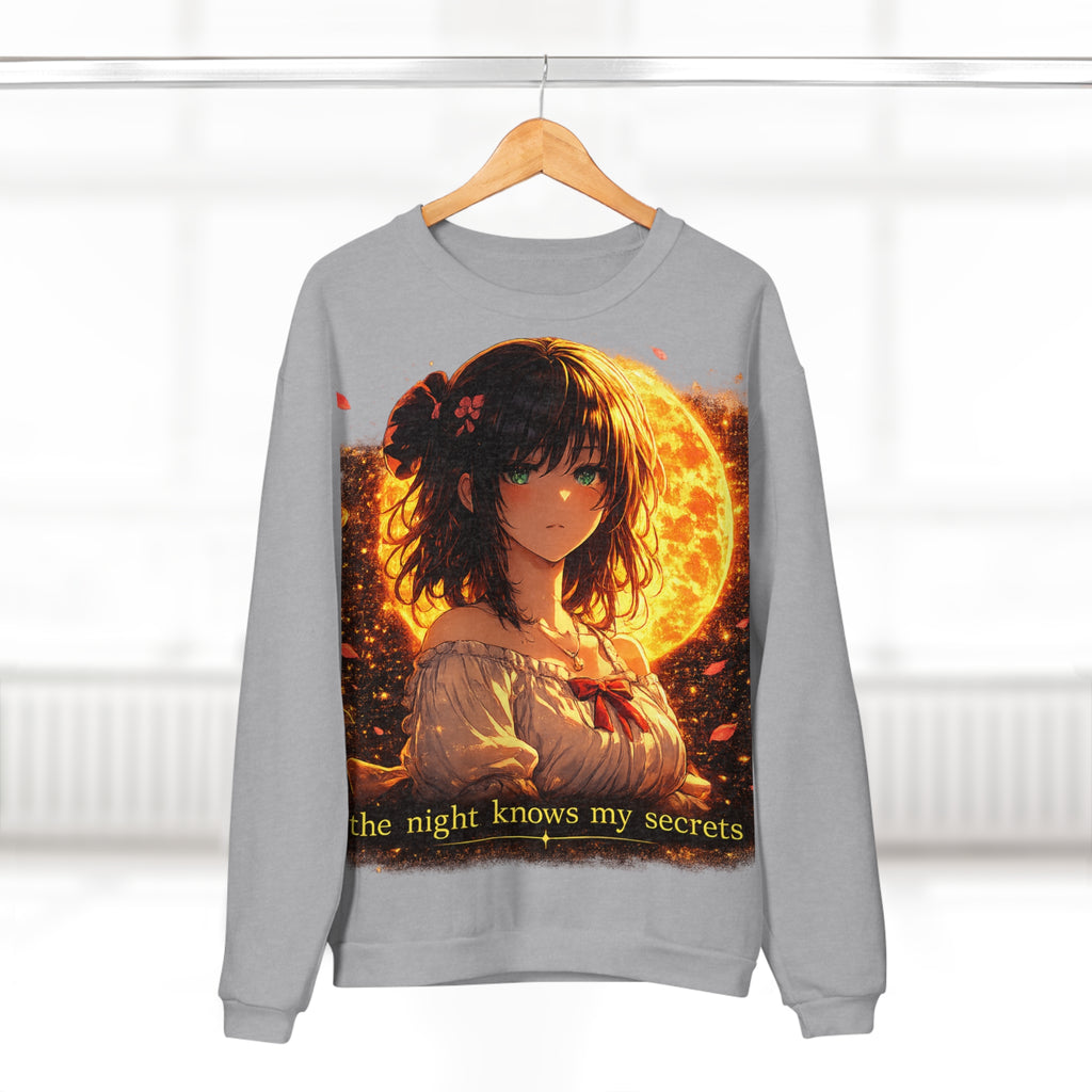 Anime Moonlit Portrait Sweatshirt — "the night knows my secrets" Crewneck