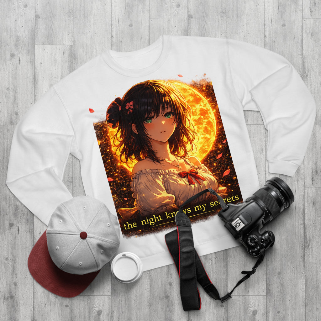 Anime Moonlit Portrait Sweatshirt — "the night knows my secrets" Crewneck