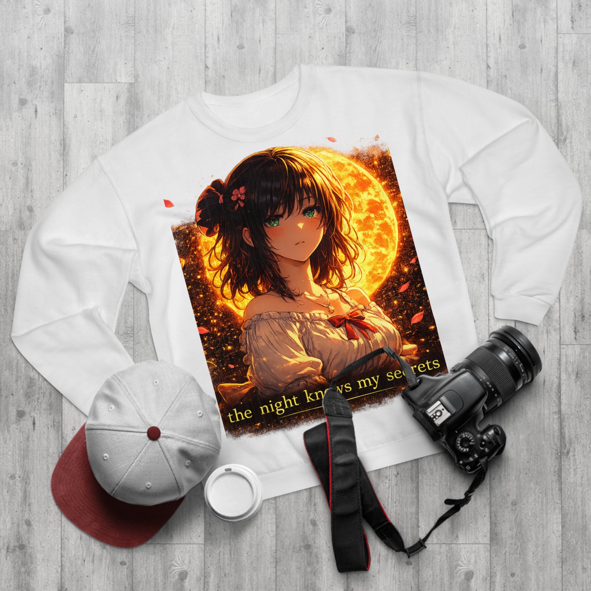 Anime Moonlit Portrait Sweatshirt — "the night knows my secrets" Crewneck