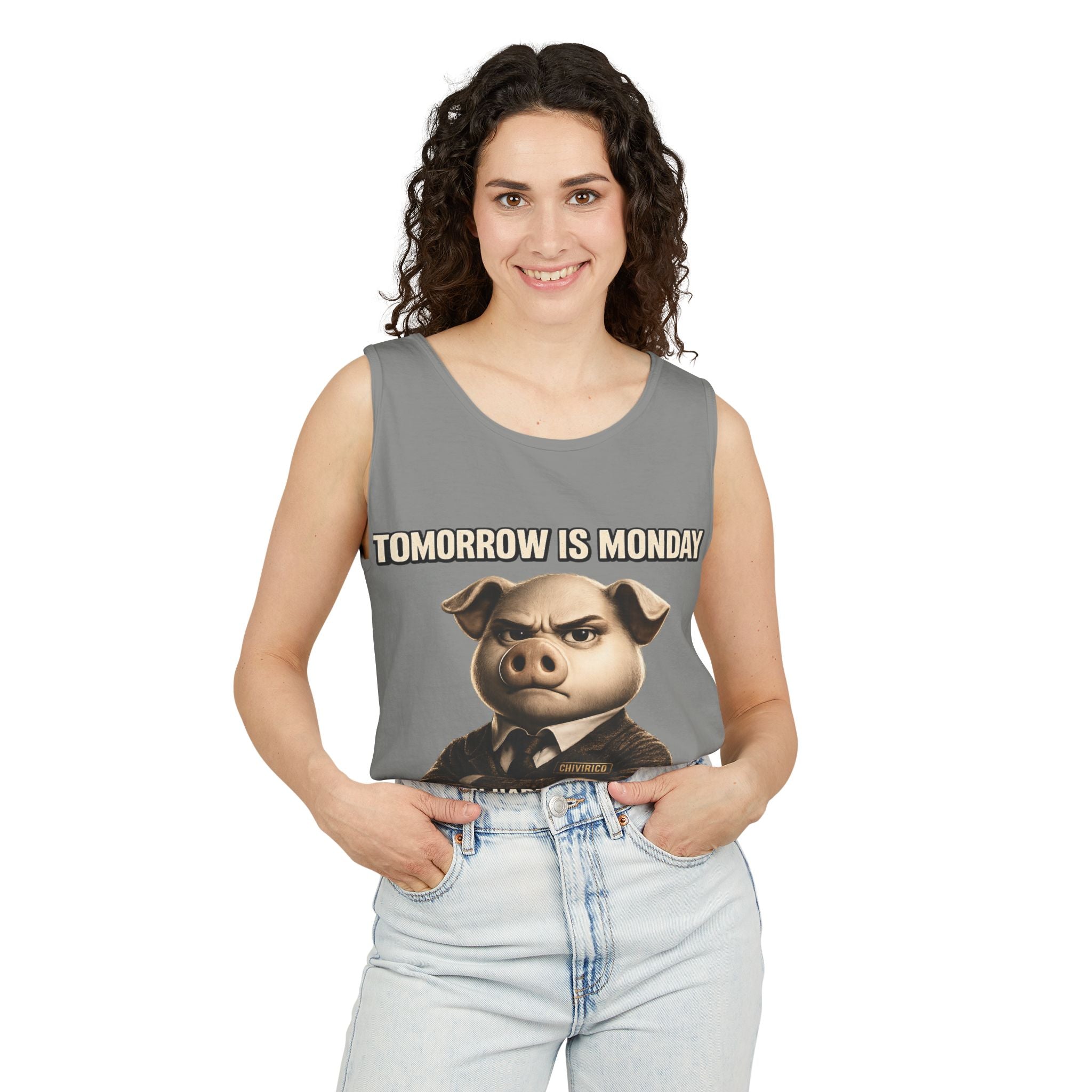 Funny 'Tomorrow Is Monday' Pig Tank Top — I Can Hardly Contain My Excitement