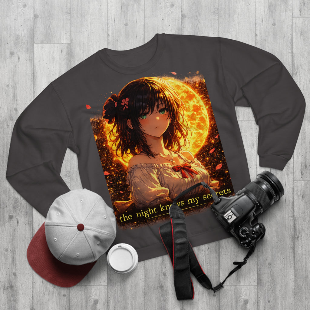 Anime Moonlit Portrait Sweatshirt — "the night knows my secrets" Crewneck