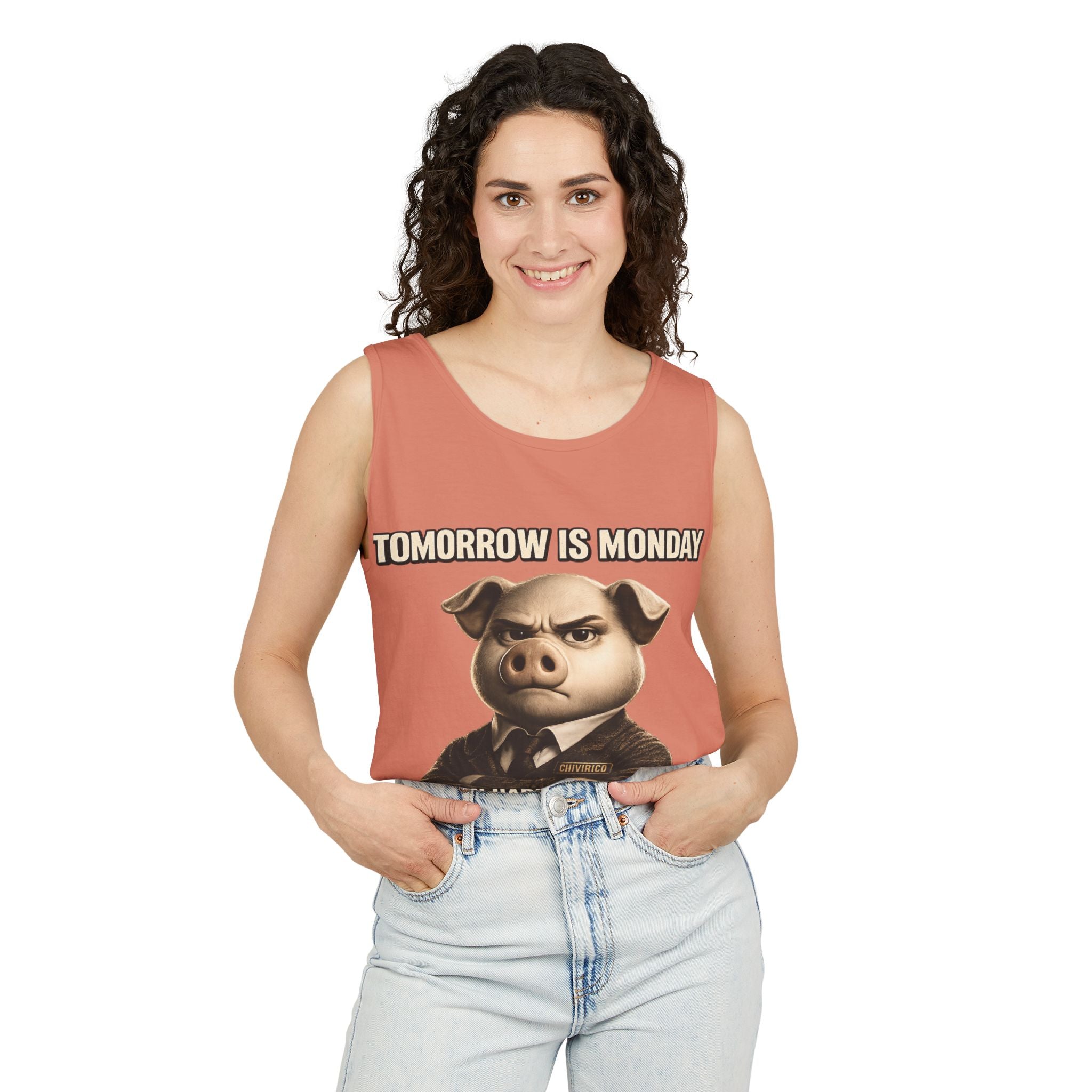 Funny 'Tomorrow Is Monday' Pig Tank Top — I Can Hardly Contain My Excitement