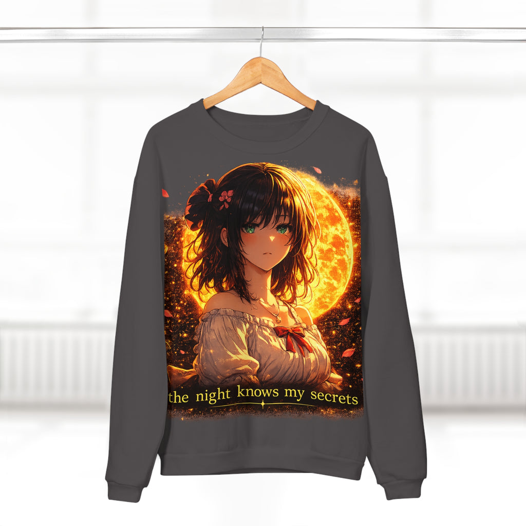 Anime Moonlit Portrait Sweatshirt — "the night knows my secrets" Crewneck