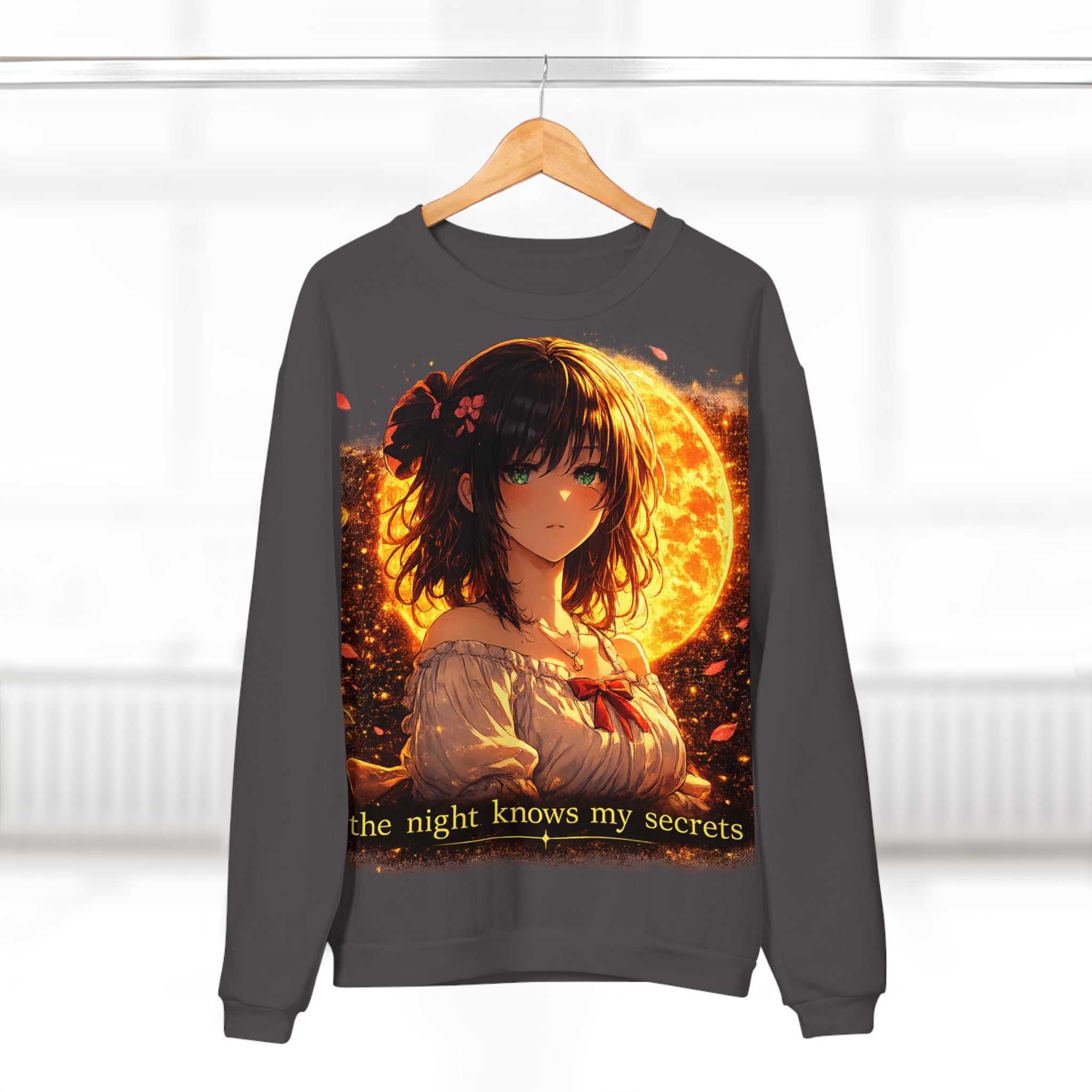 Anime Moonlit Portrait Sweatshirt — "the night knows my secrets" Crewneck