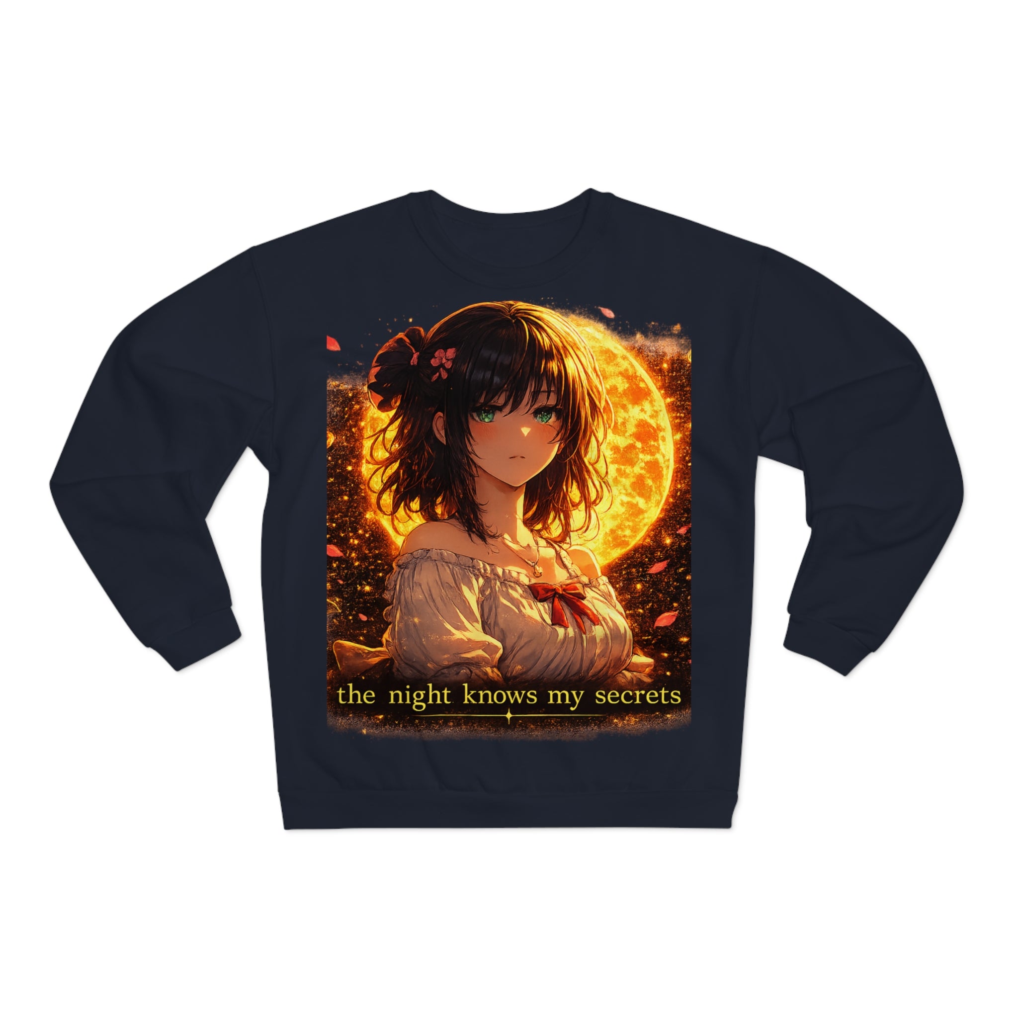 Anime Moonlit Portrait Sweatshirt — "the night knows my secrets" Crewneck