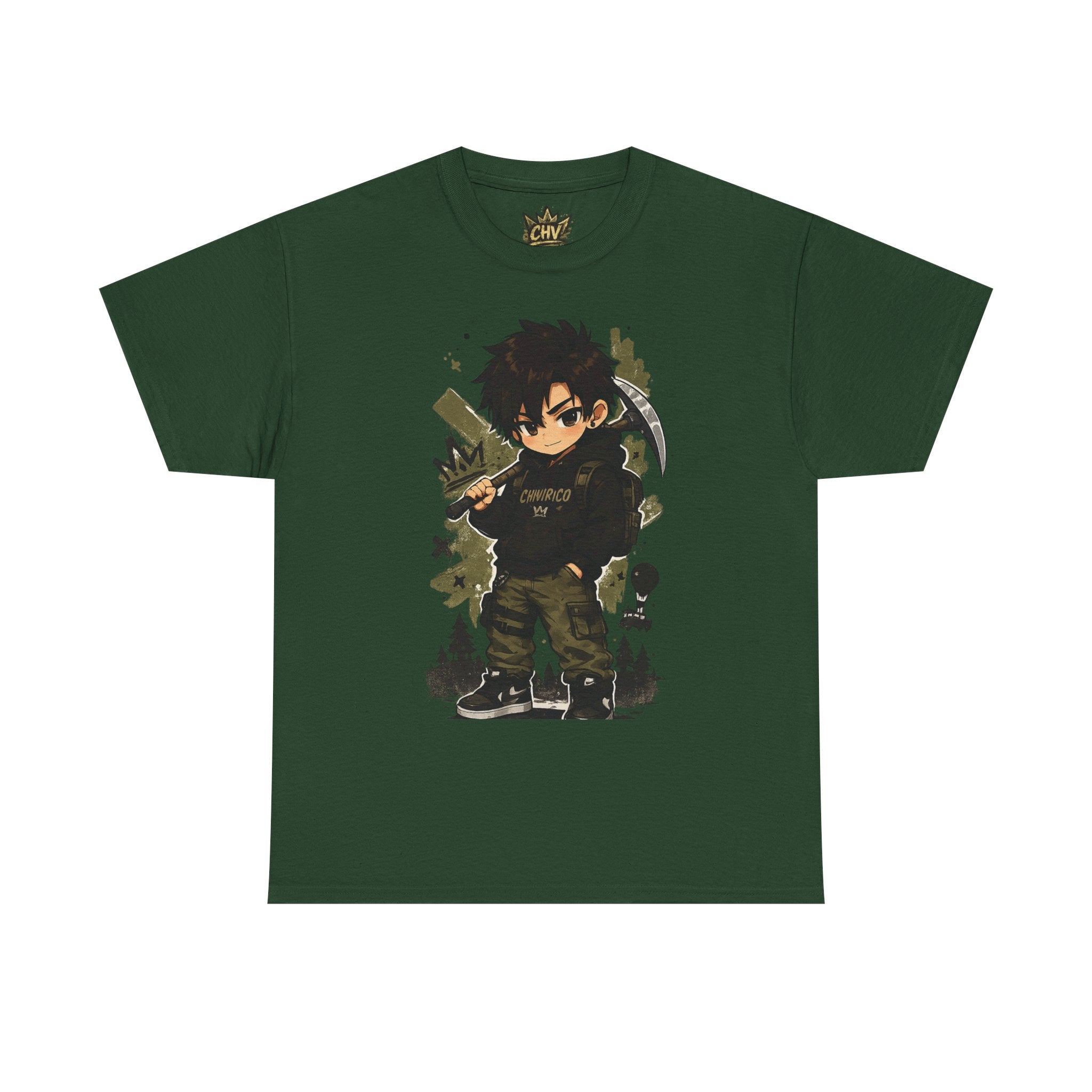 Anime Scout Tee — Chibi Soldier Graphic Shirt with "CHV" Crown Backprint