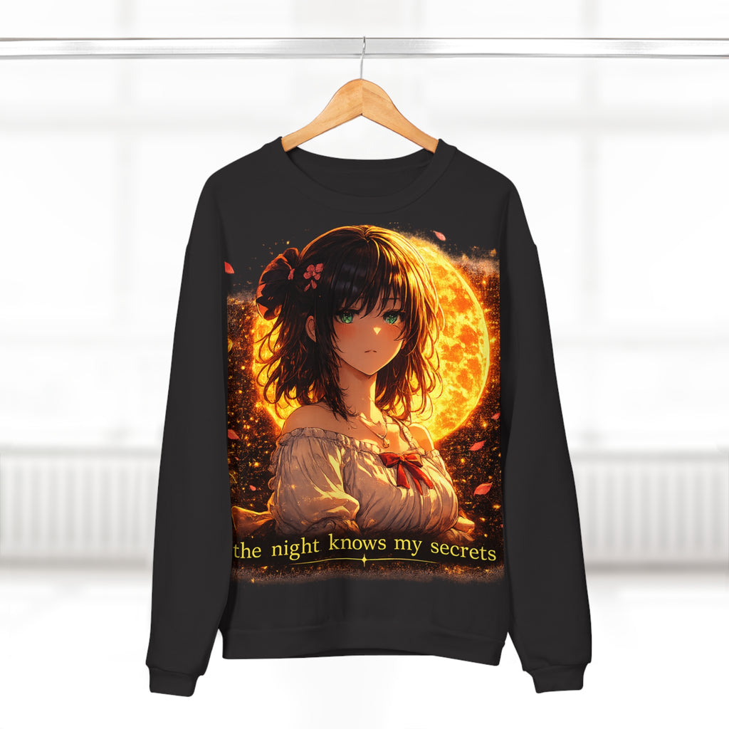 Anime Moonlit Portrait Sweatshirt — "the night knows my secrets" Crewneck