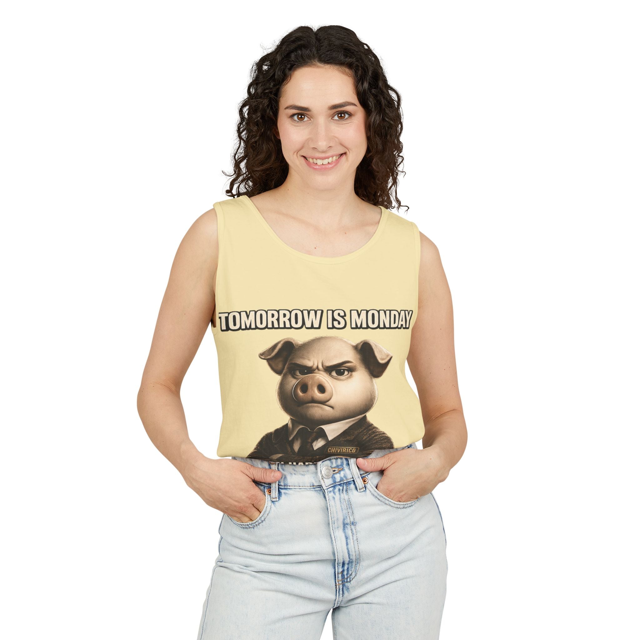 Funny 'Tomorrow Is Monday' Pig Tank Top — I Can Hardly Contain My Excitement