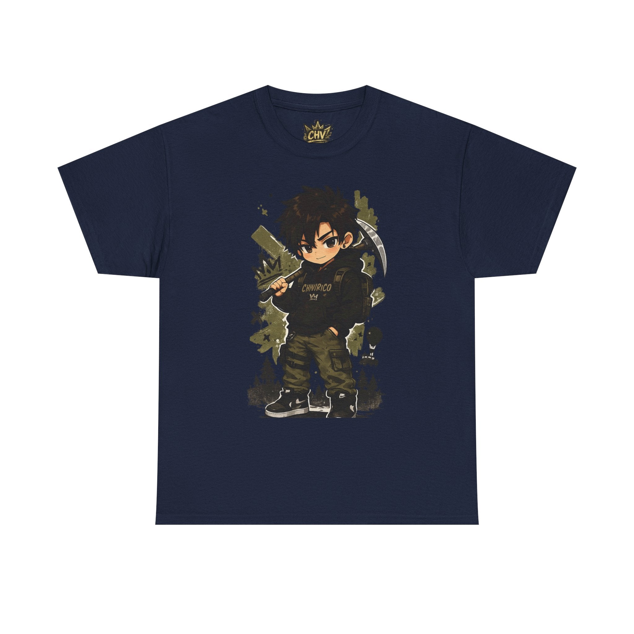 Anime Scout Tee — Chibi Soldier Graphic Shirt with "CHV" Crown Backprint