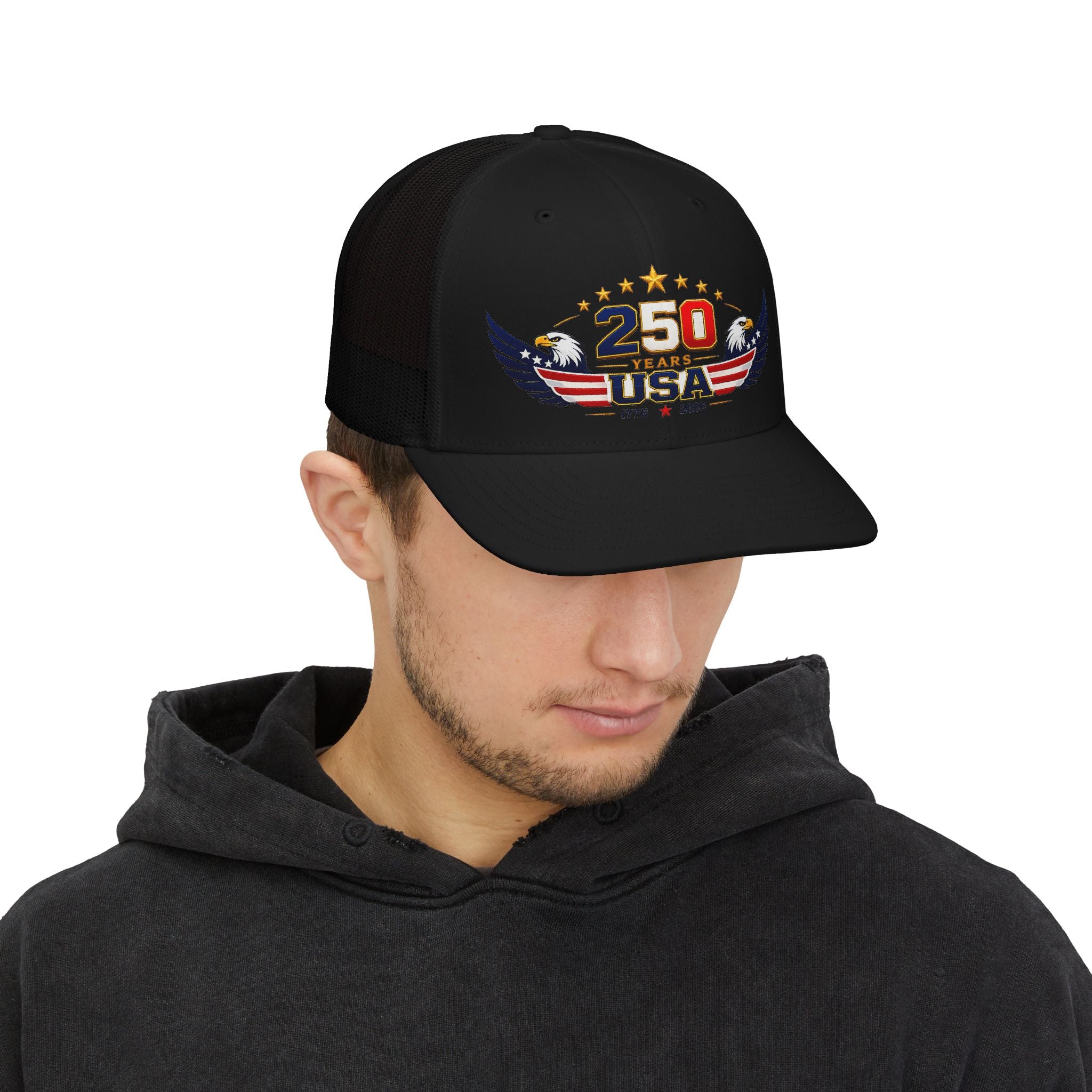 250 Years USA Snapback Trucker Cap — Patriotic 1776–2026 Anniversary Hat
