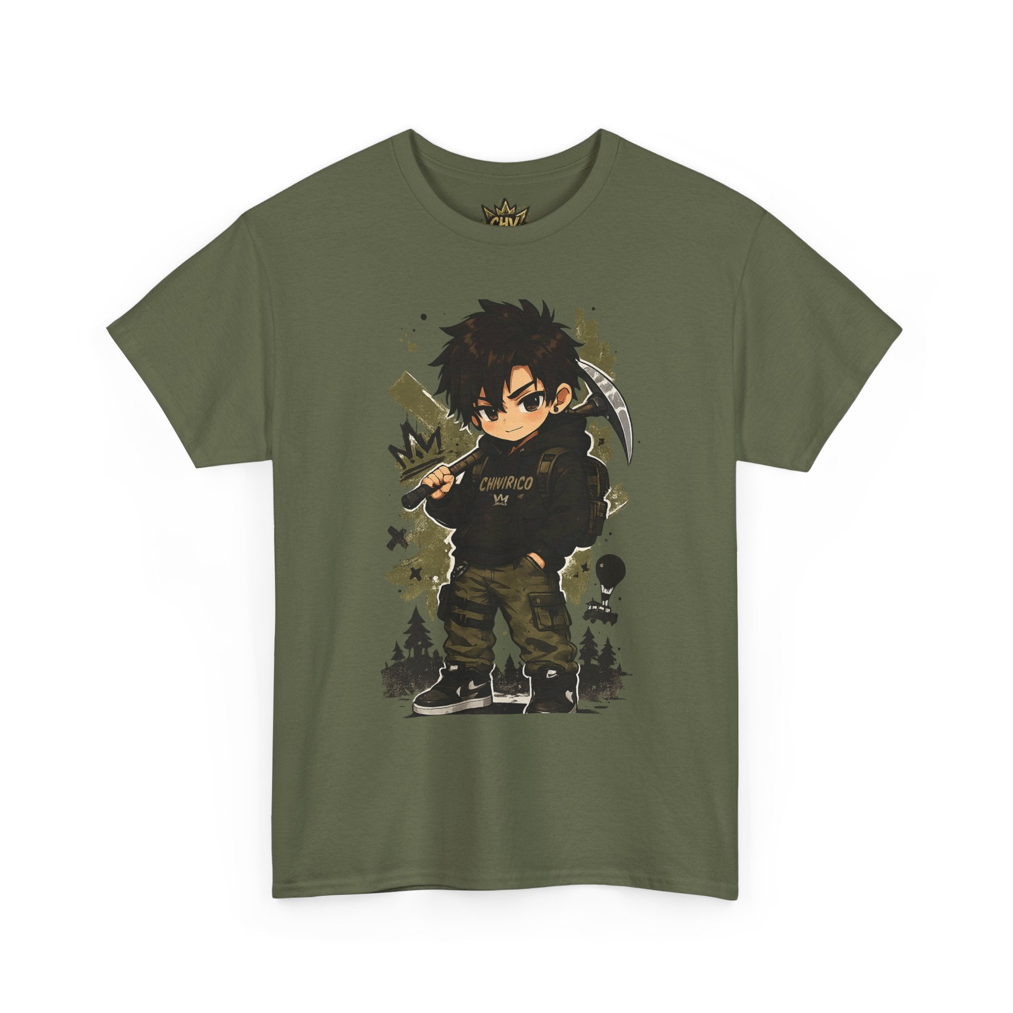 Anime Scout Tee — Chibi Soldier Graphic Shirt with "CHV" Crown Backprint