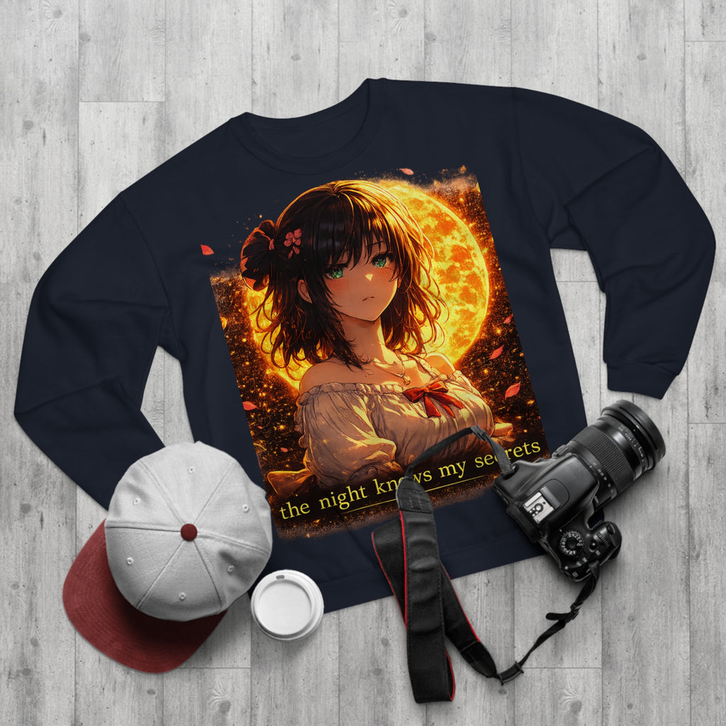 Anime Moonlit Portrait Sweatshirt — "the night knows my secrets" Crewneck