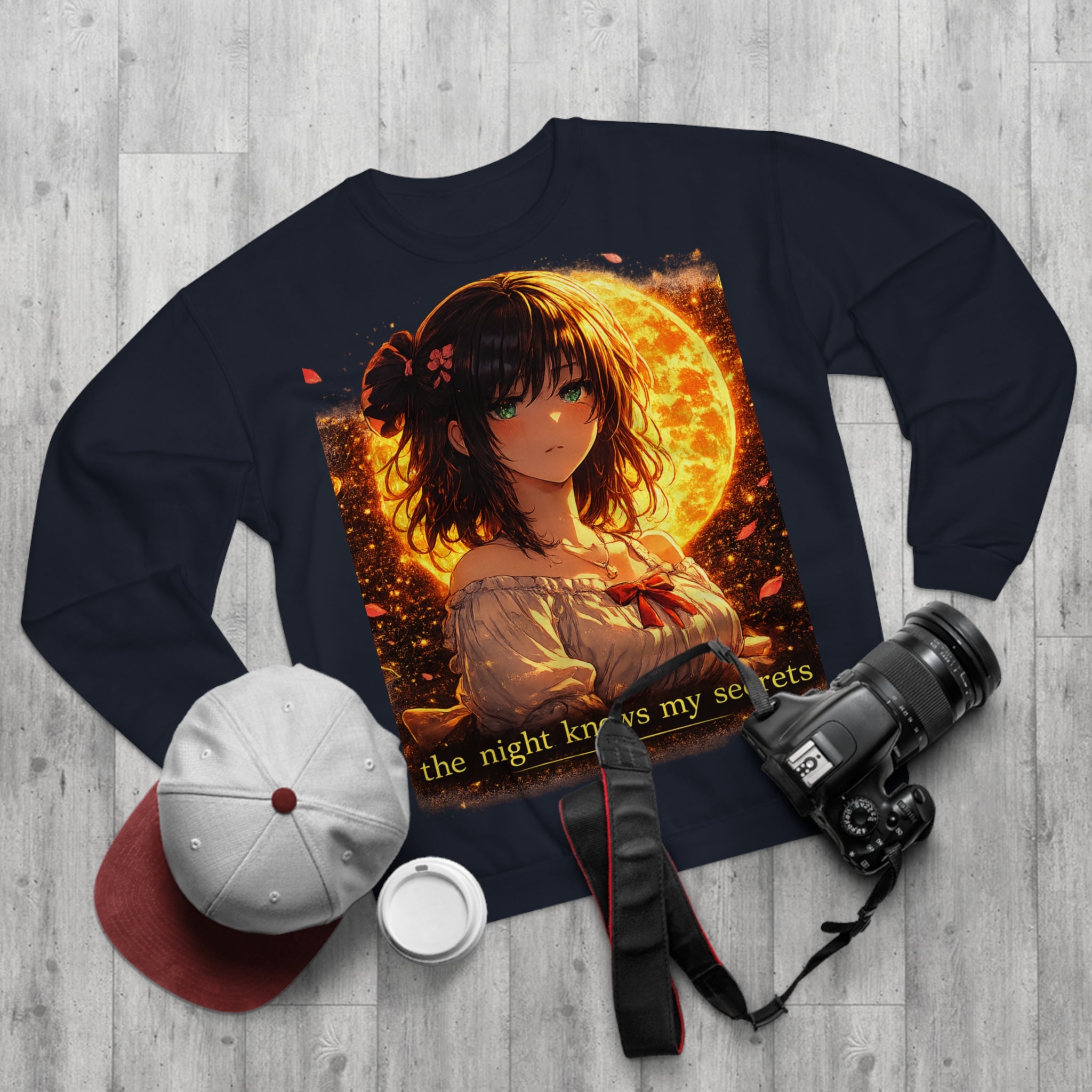 Anime Moonlit Portrait Sweatshirt — "the night knows my secrets" Crewneck