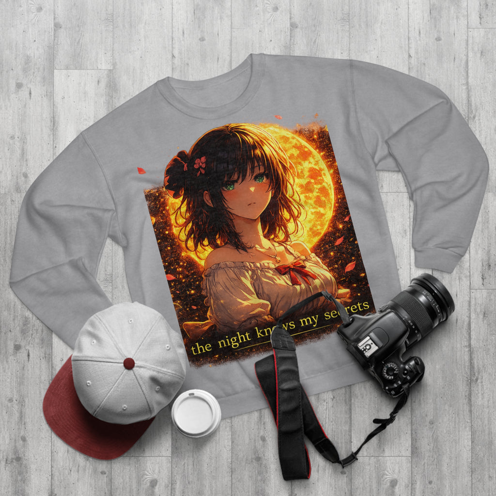 Anime Moonlit Portrait Sweatshirt — "the night knows my secrets" Crewneck