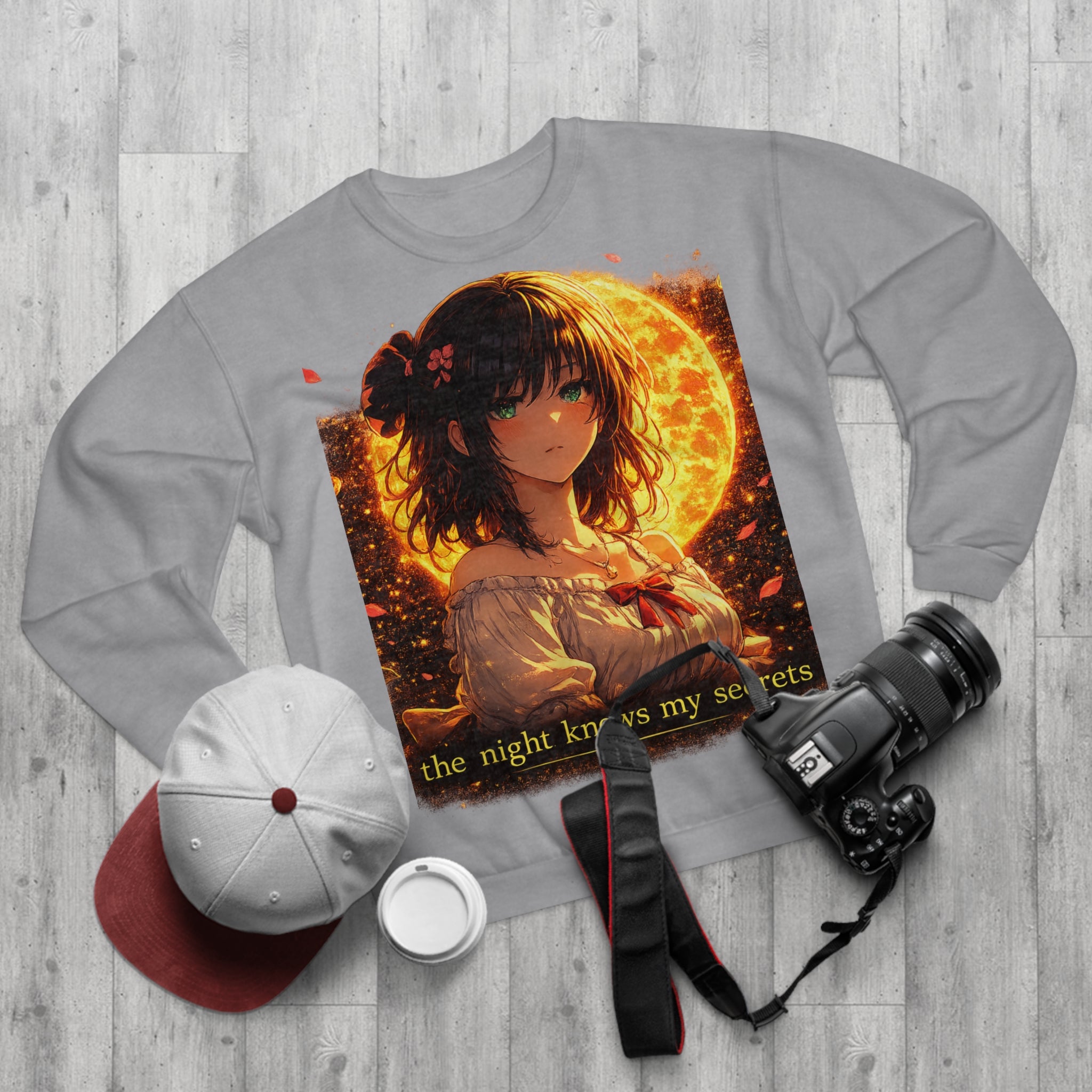 Anime Moonlit Portrait Sweatshirt — "the night knows my secrets" Crewneck