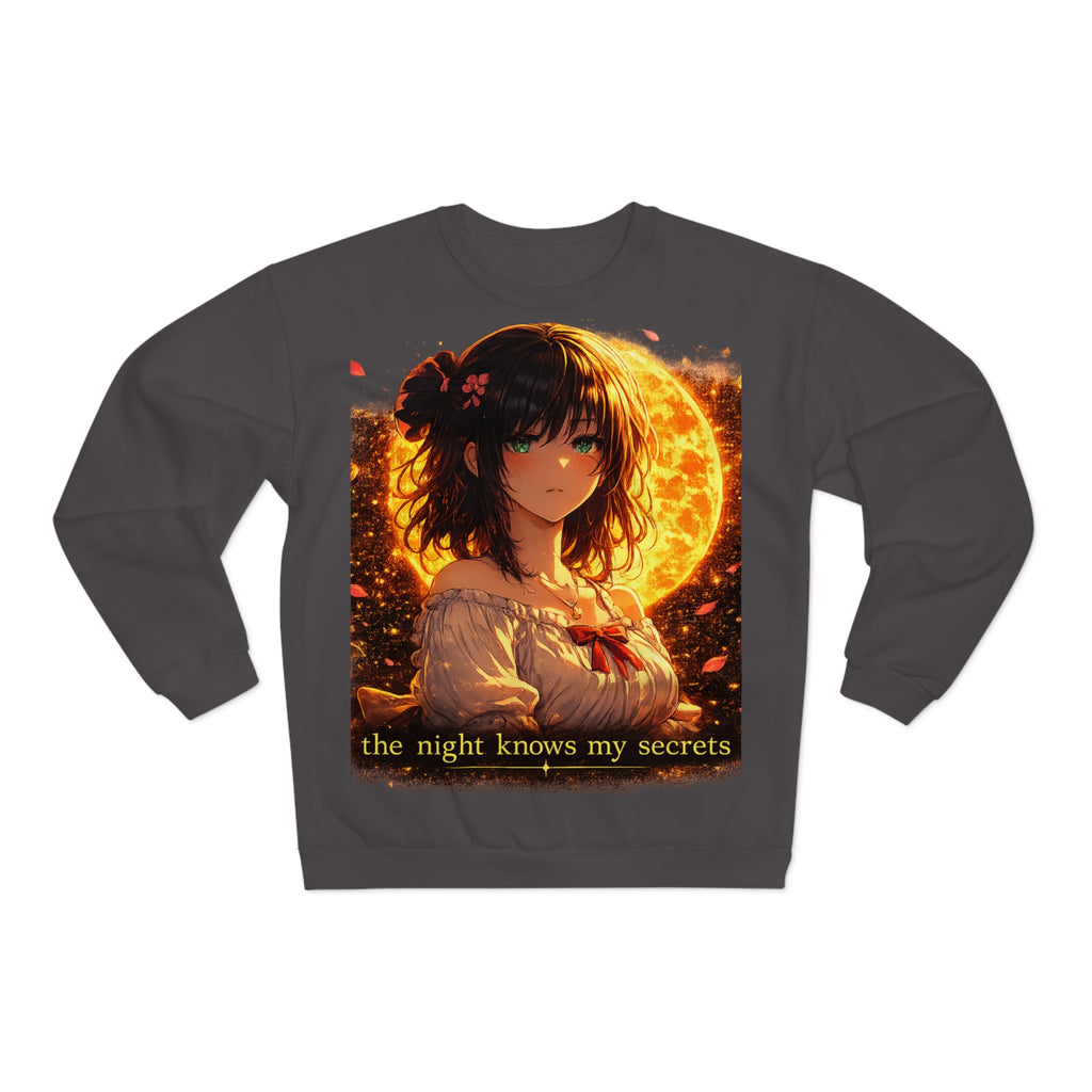 Anime Moonlit Portrait Sweatshirt — "the night knows my secrets" Crewneck