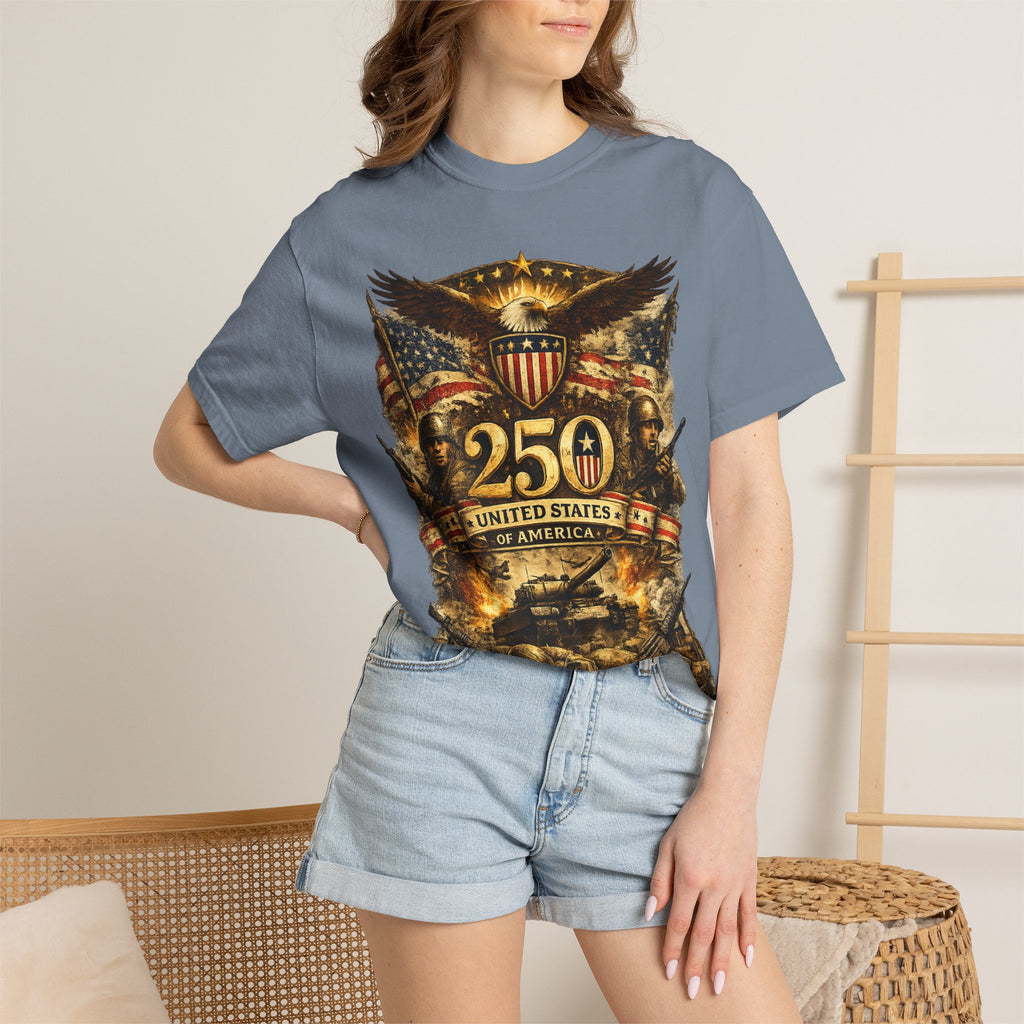 250th United States Anniversary T-Shirt — Patriotic Eagle & Military Heritage Tee (1776–2026)