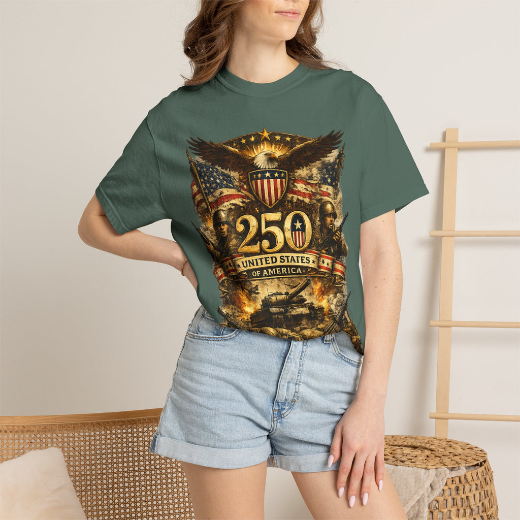 250th United States Anniversary T-Shirt — Patriotic Eagle & Military Heritage Tee (1776–2026)