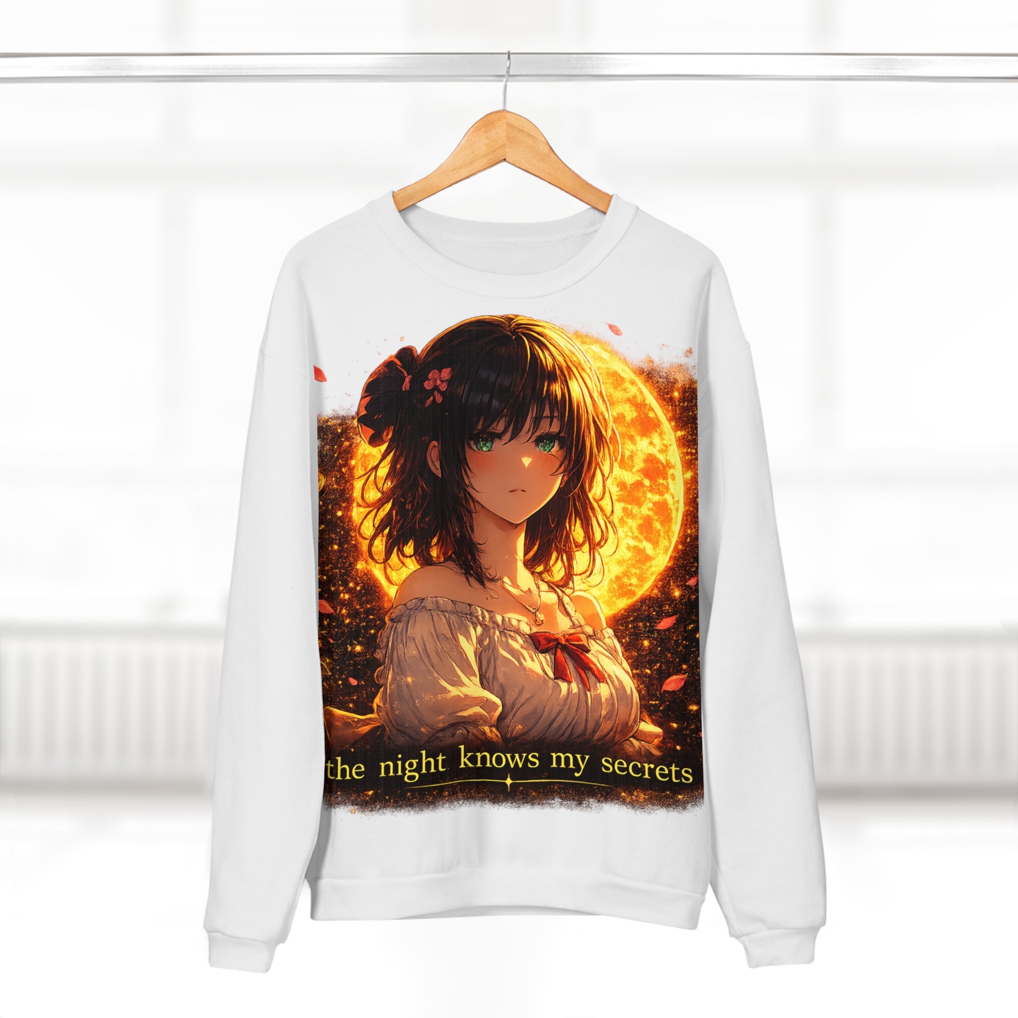 Anime Moonlit Portrait Sweatshirt — "the night knows my secrets" Crewneck