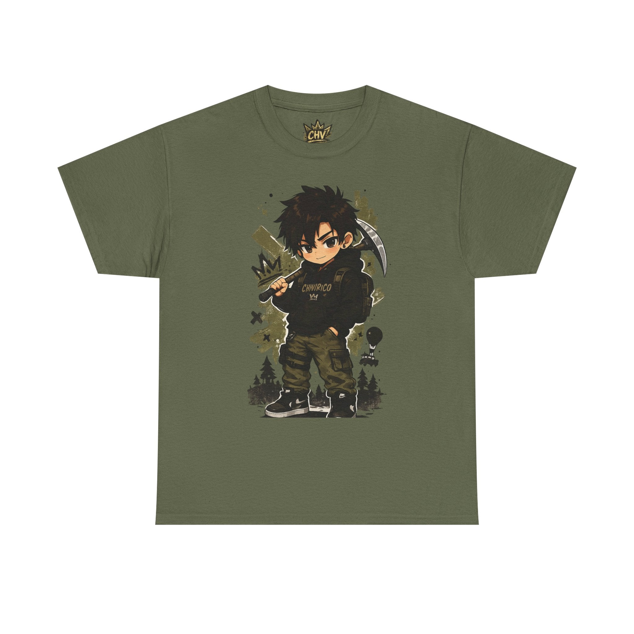 Anime Scout Tee — Chibi Soldier Graphic Shirt with "CHV" Crown Backprint