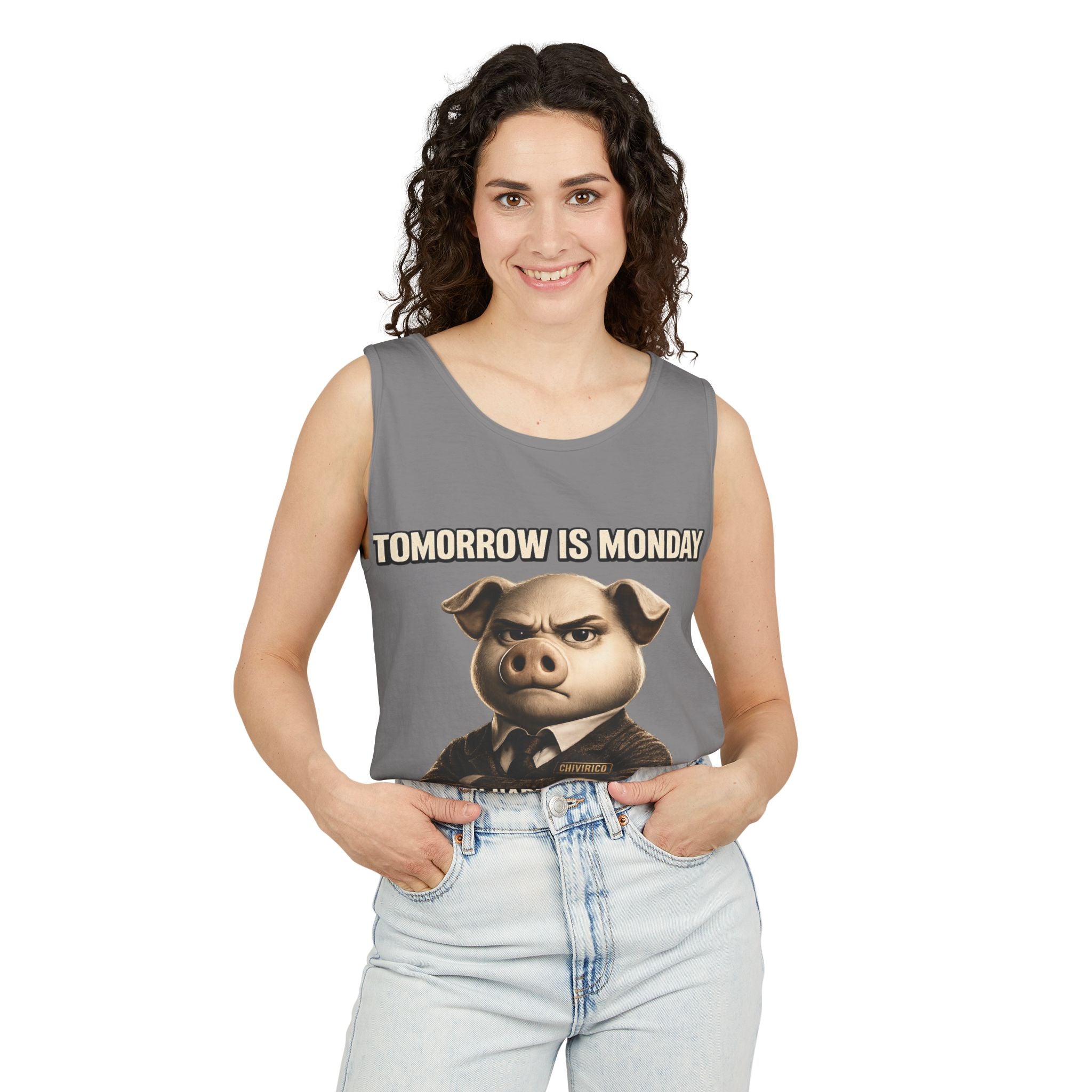 Funny 'Tomorrow Is Monday' Pig Tank Top — I Can Hardly Contain My Excitement